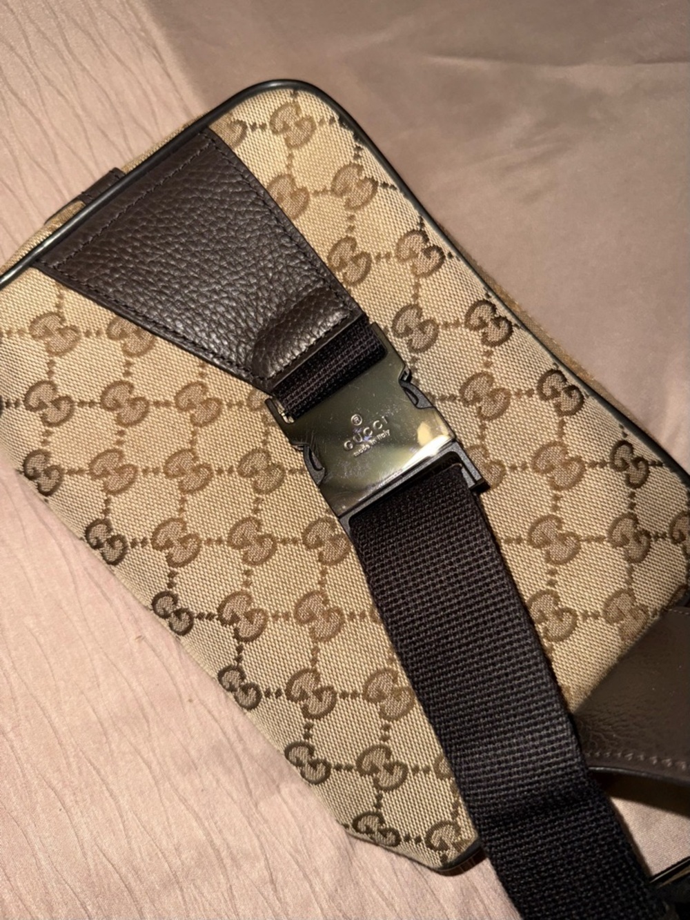 Gucci Beige Monogram Belt Bag with Dark Brown Trim - Picture 4 of 6